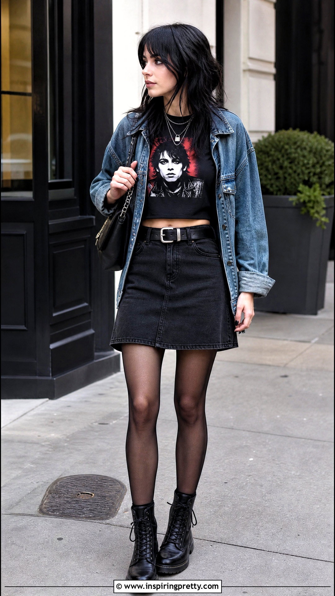 Gerard Way Crop Top With Black Denim Skirt - 25 Gerard Way Crop Top outfit ideas