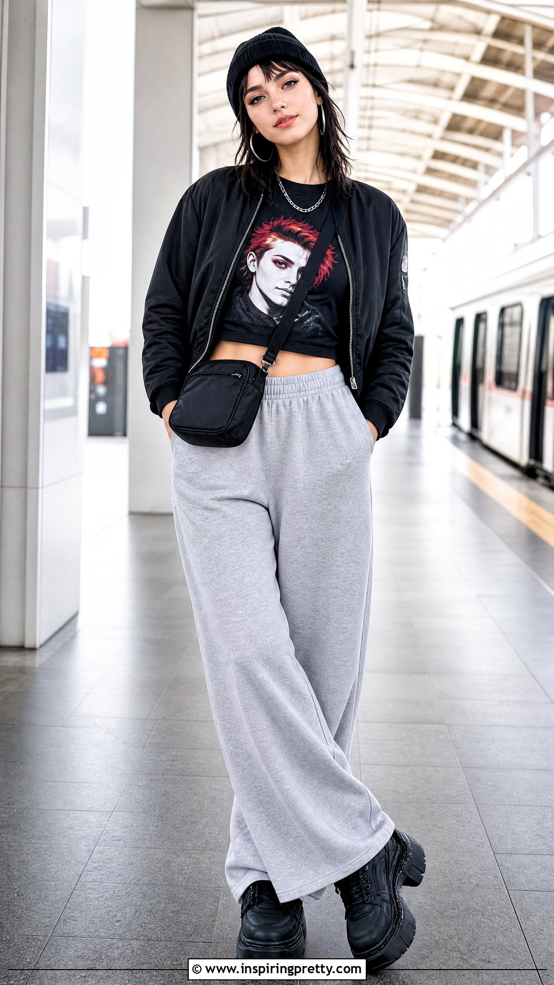 Gerard Way Crop Top With Gray Sweatpants - 25 Gerard Way Crop Top outfit ideas