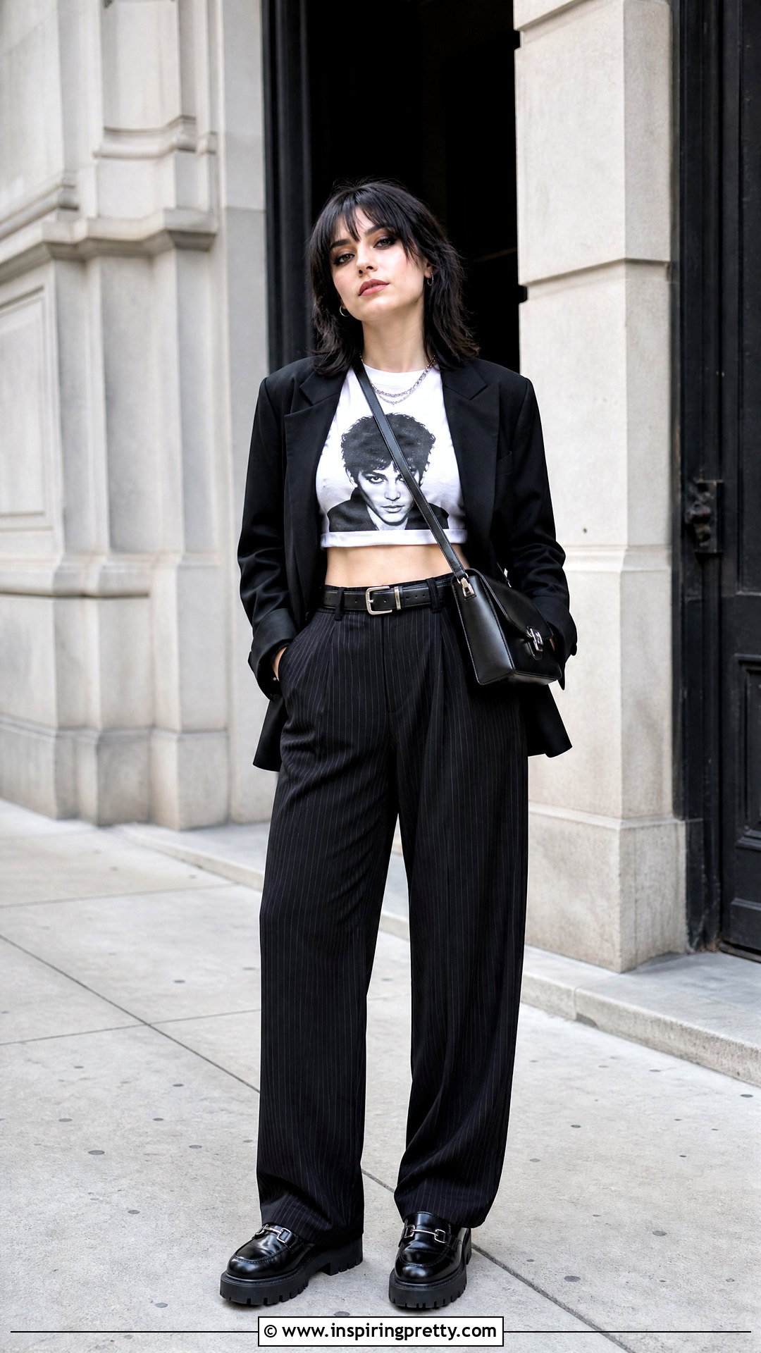 Gerard Way Crop Top With Pinstripe Trousers - 25 Gerard Way Crop Top outfit ideas