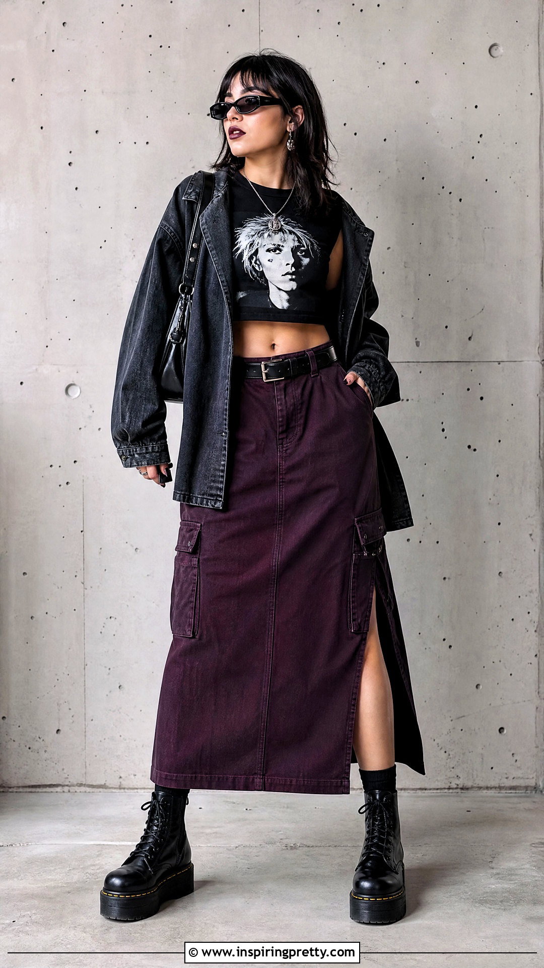 Gerard Way Crop Top With Purple Cargo Skirt - 25 Gerard Way Crop Top outfit ideas