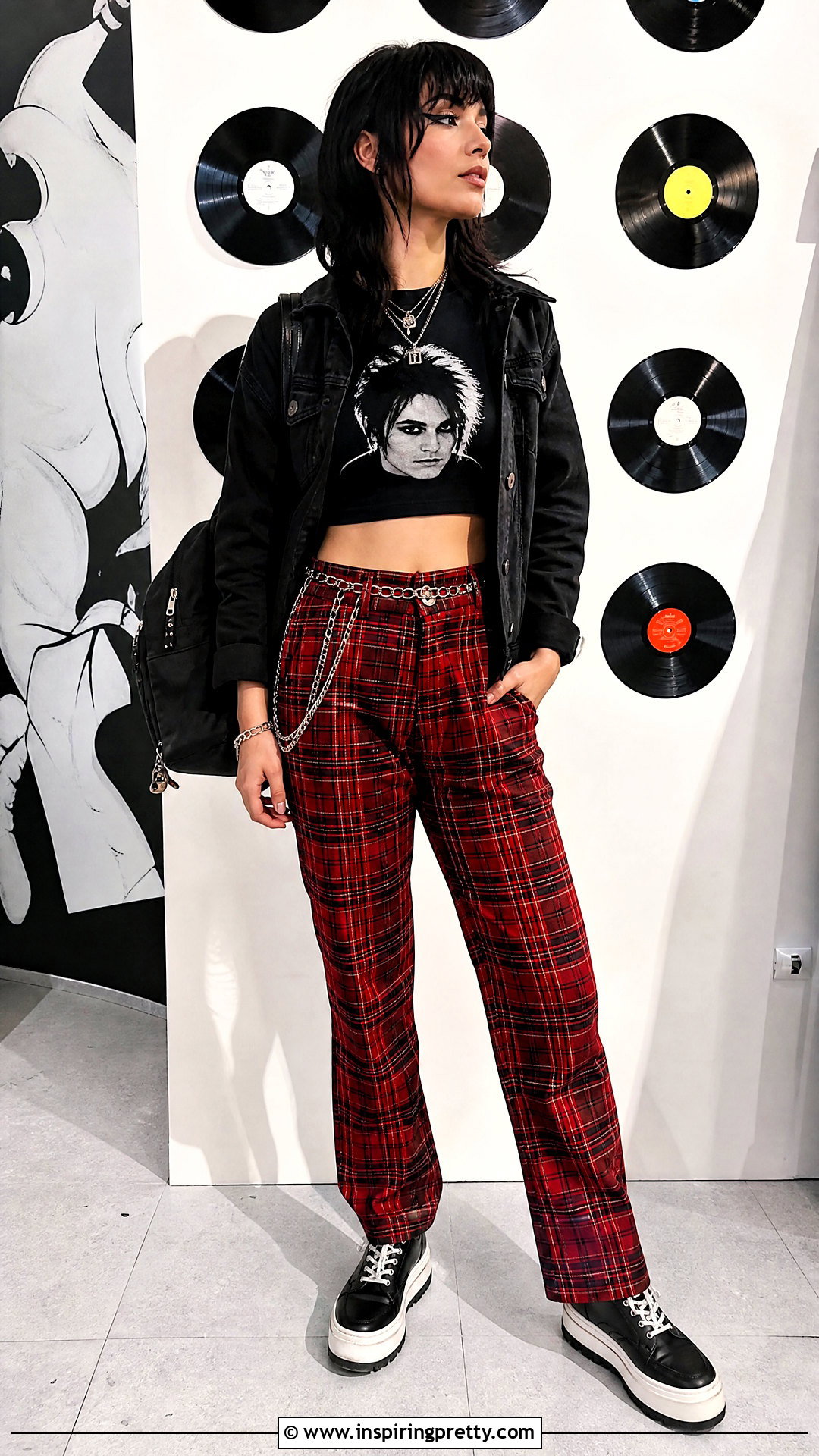 Gerard Way Crop Top With Red Plaid Pants - 25 Gerard Way Crop Top outfit ideas