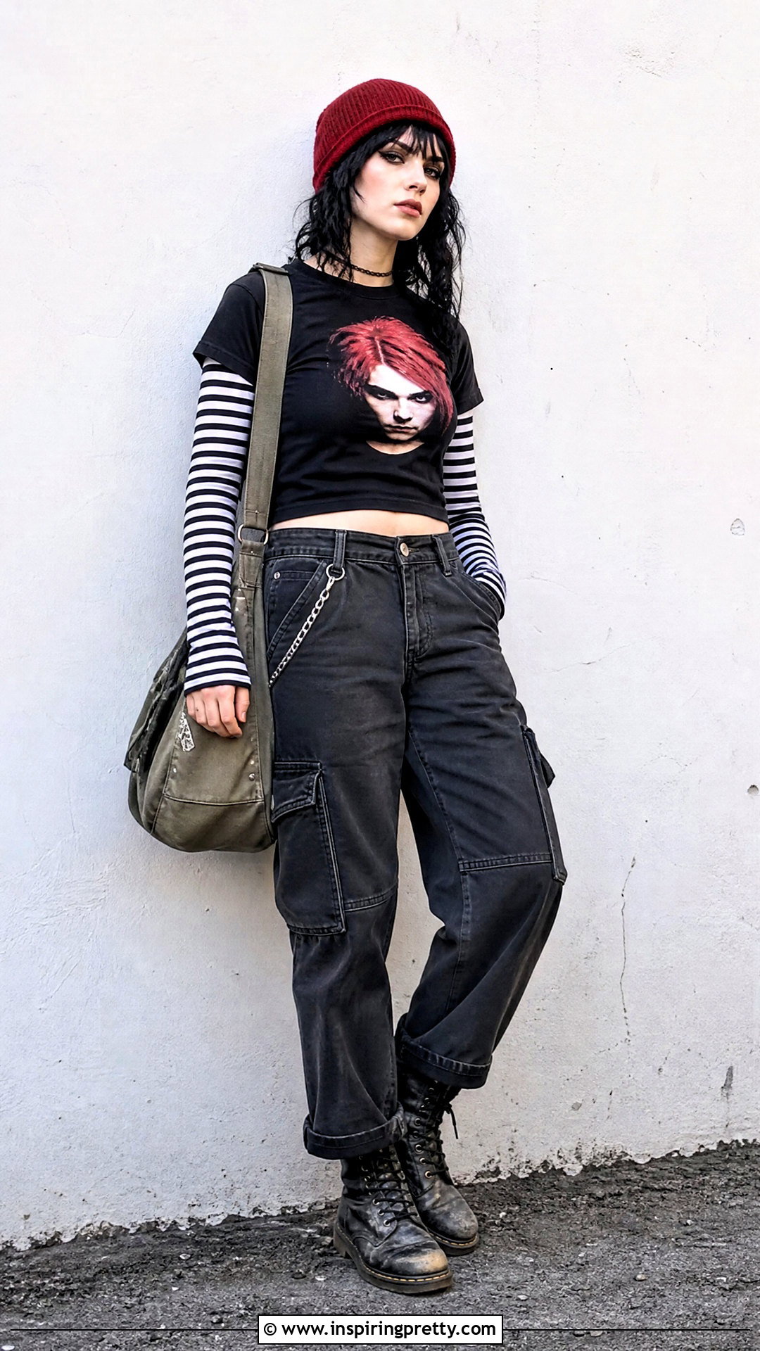 Gerard Way Crop Top With Striped Long Sleeve Shirt - 25 Gerard Way Crop Top outfit ideas