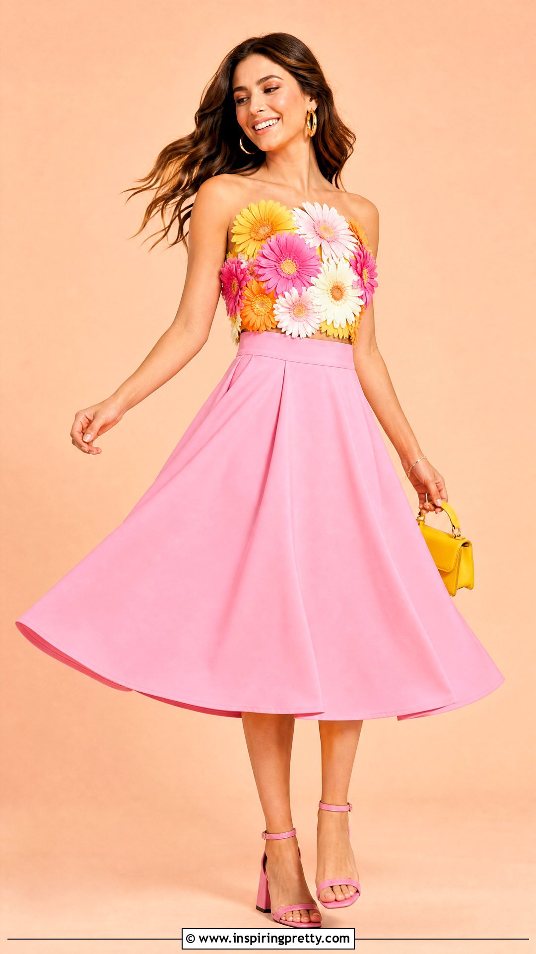 Gerbera Daisy Flower Top With Pink Midi Skirt - 50 flower top photoshoot ideas