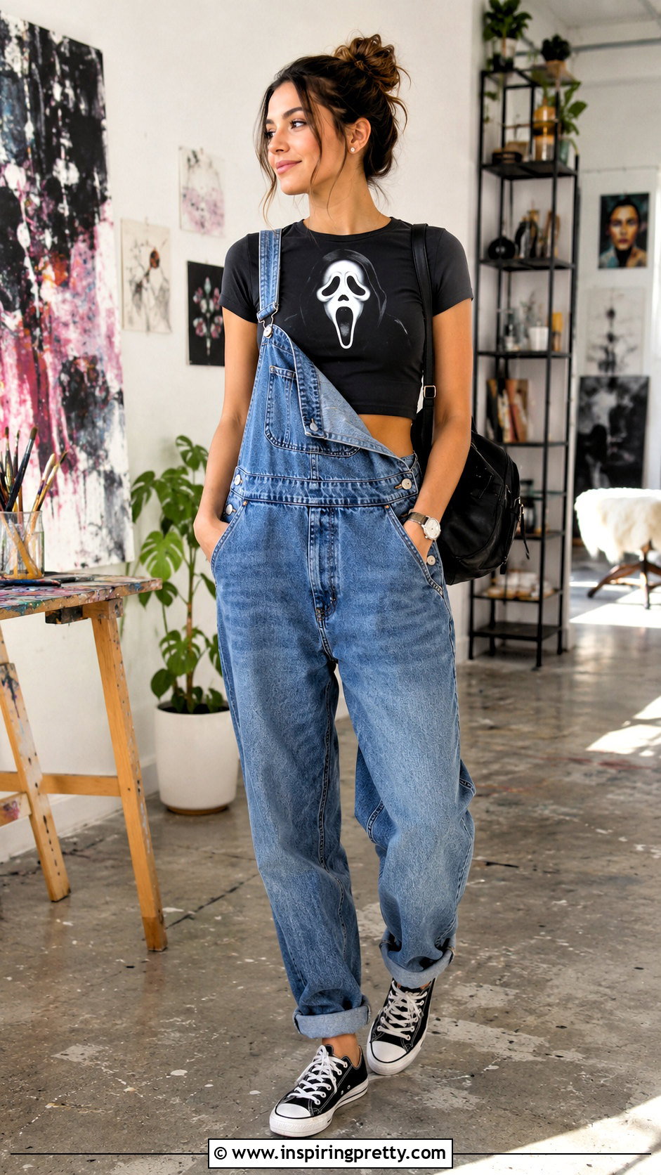 Ghostface Crop Top With Denim Overalls - 25 ghostface crop top outfit ideas