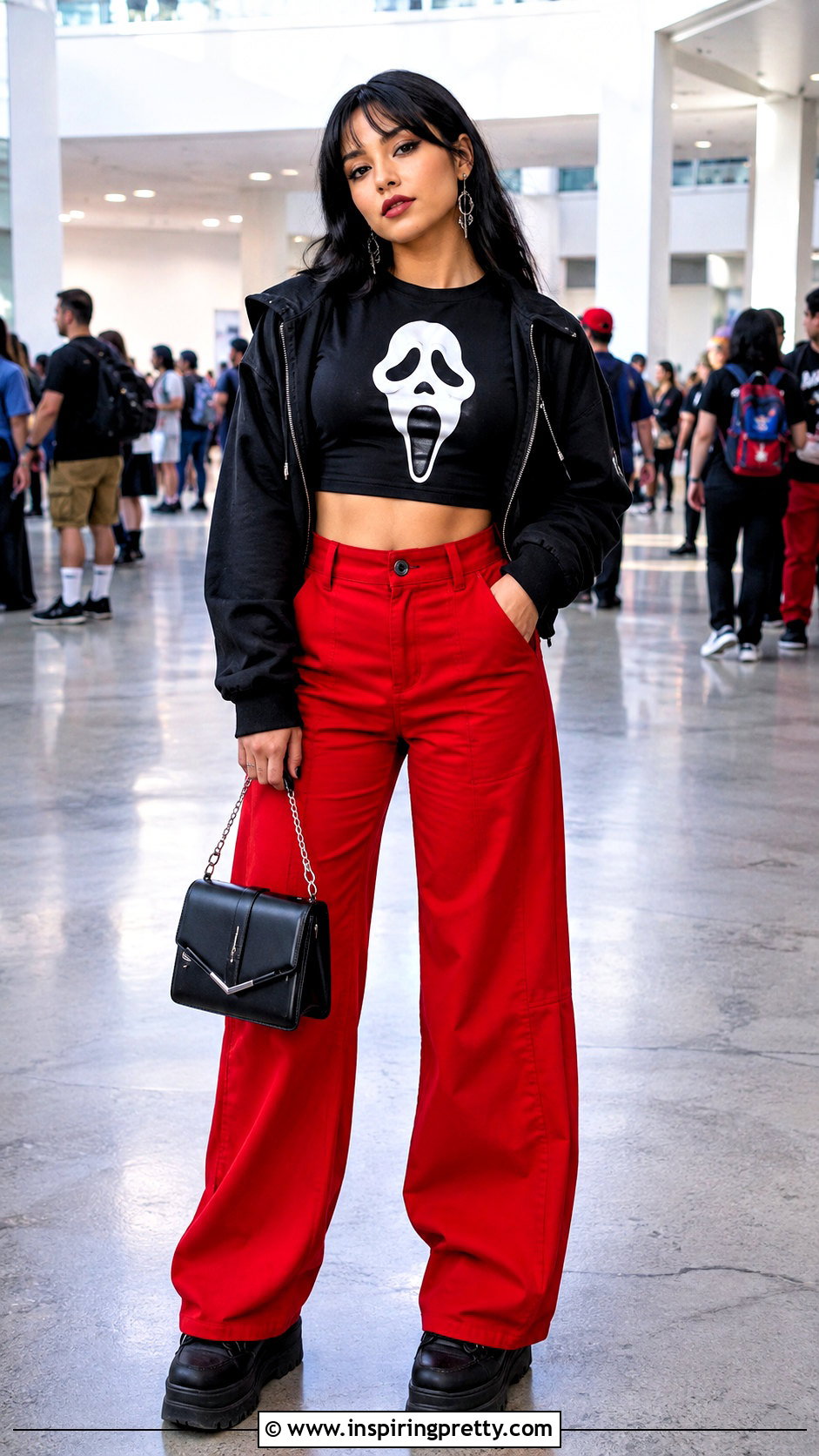 Ghostface Crop Top With Red Pants - 25 ghostface crop top outfit ideas