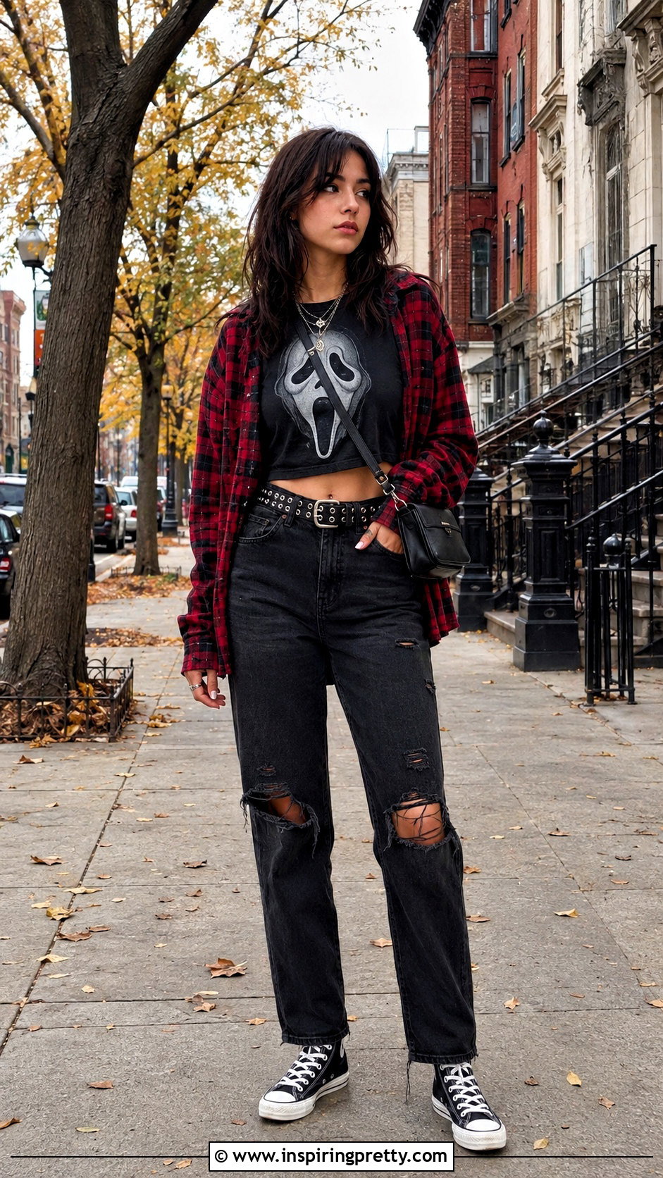 Ghostface Crop Top With Ripped Black Jeans - 25 ghostface crop top outfit ideas