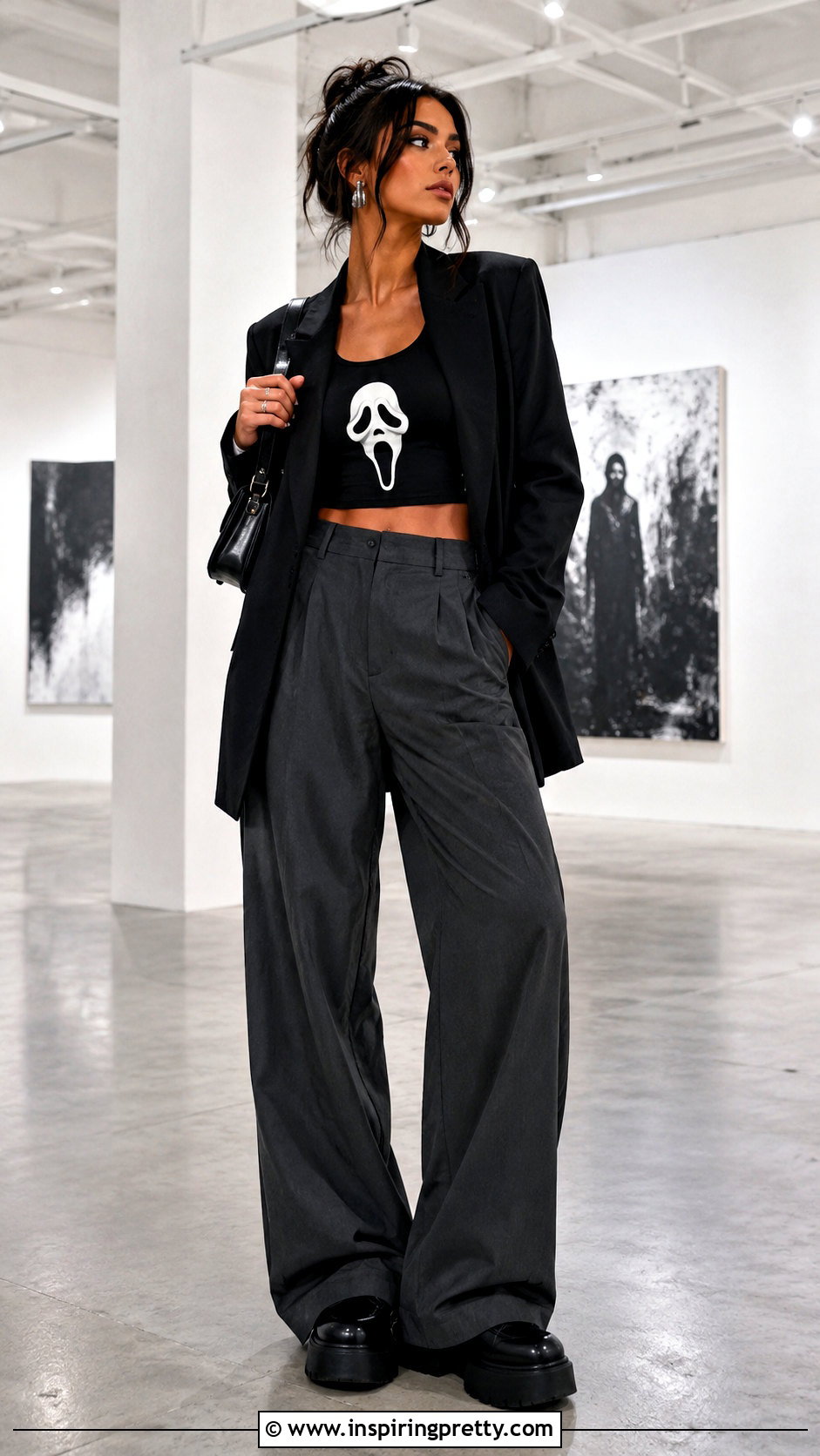 Ghostface Crop Top With Wide Leg Trousers - 25 ghostface crop top outfit ideas