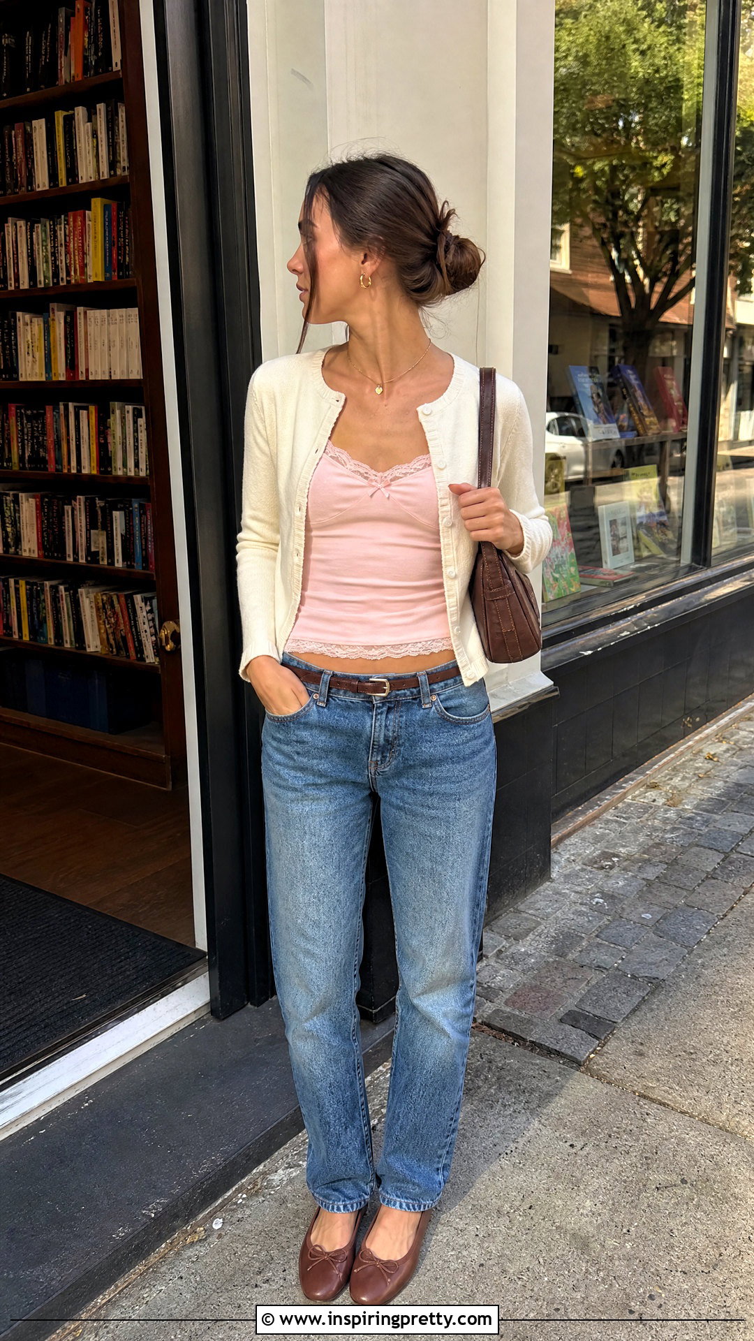 Gina Lace Top With Cardigan And Straight Jeans - 20 brandy melville gina lace top outfit ideas