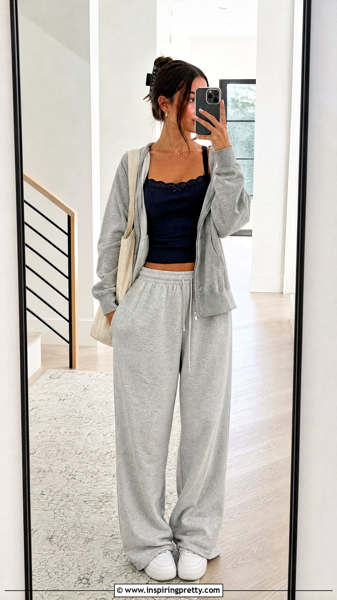 Gina Lace Top With Gray Sweatpants - 20 brandy melville gina lace top outfit ideas