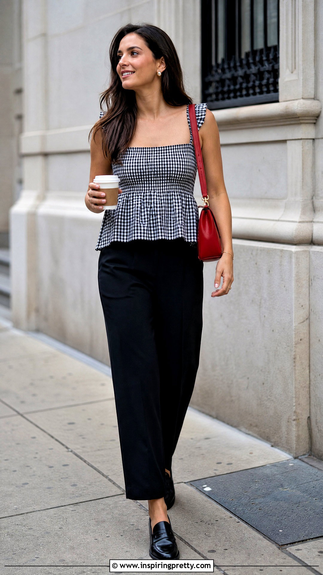 Gingham Cider Babydoll Top With Black Pants - 25 cider babydoll top outfit ideas