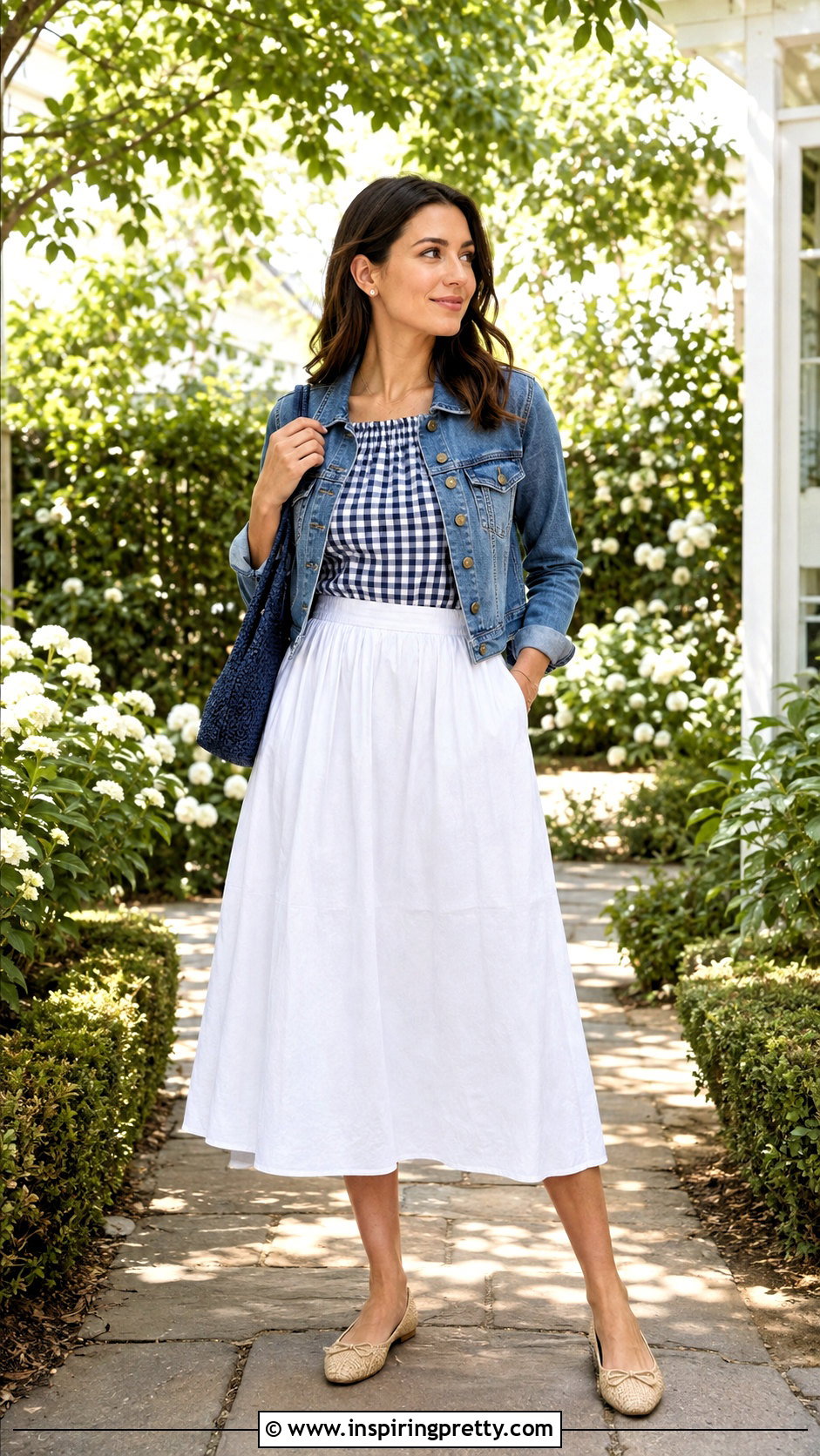 Gingham Elena Top With White Skirt - 50 elena top outfit ideas
