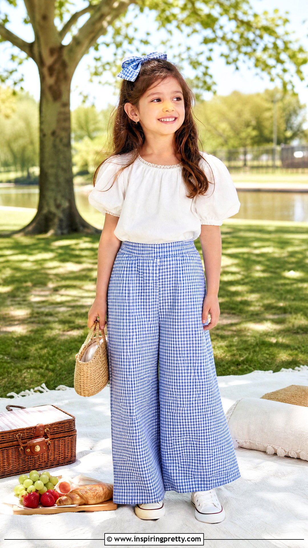 Gingham Palazzo With Solid Cotton Top - 50 kids plazo with tops