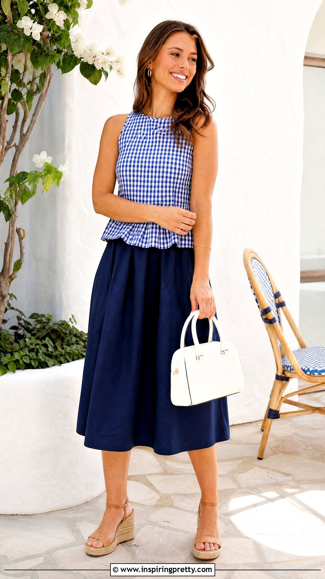 Gingham Peplum Top With A Line Skirt - 20 skirt and peplum top outfit ideas