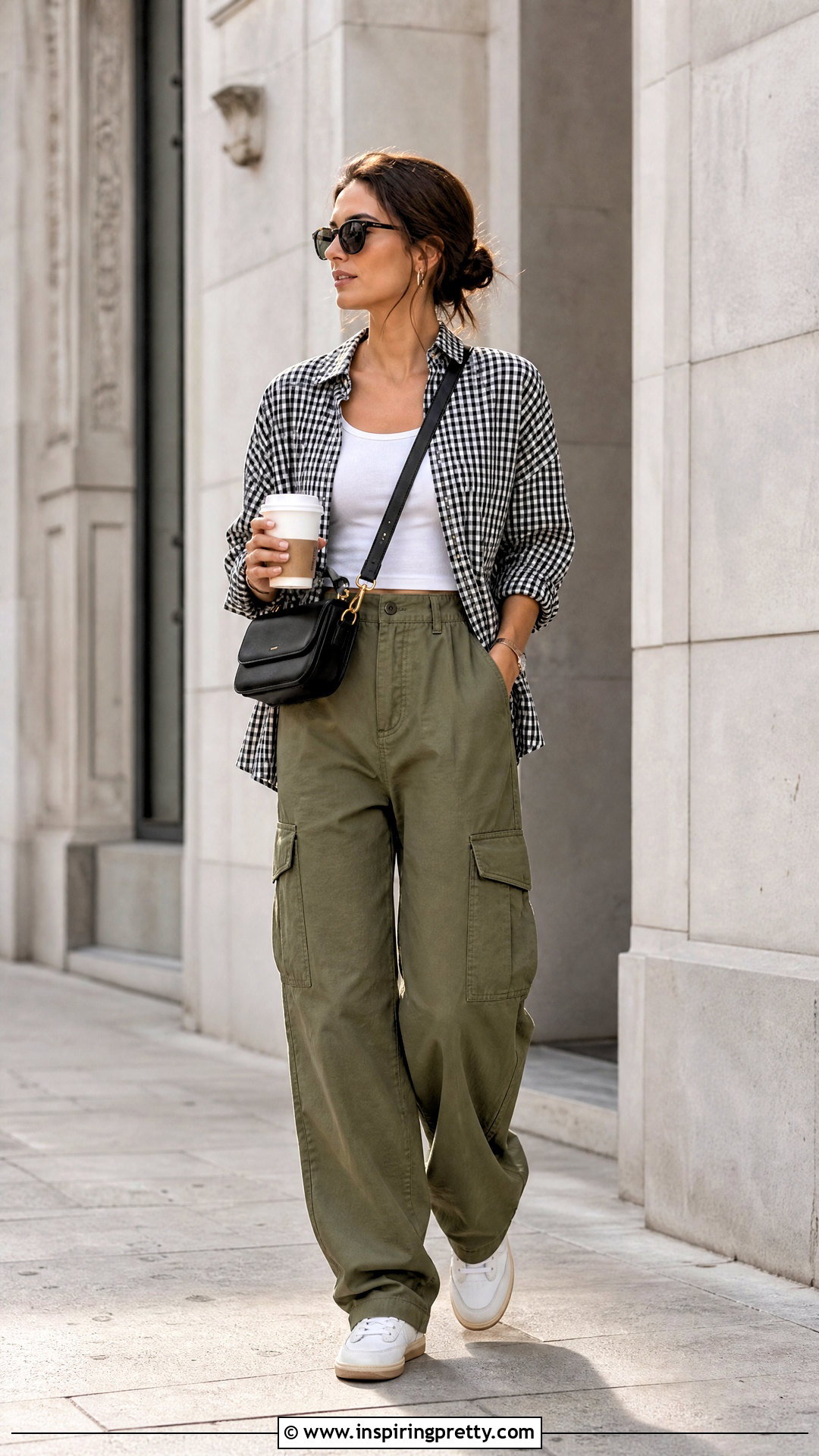 Gingham Shirt With Cargo Pants - 50 gingham top outfit ideas