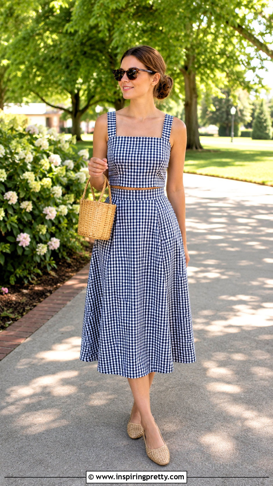 Gingham Top And A Line Skirt Set - 50 two piece outfits skirt and tops