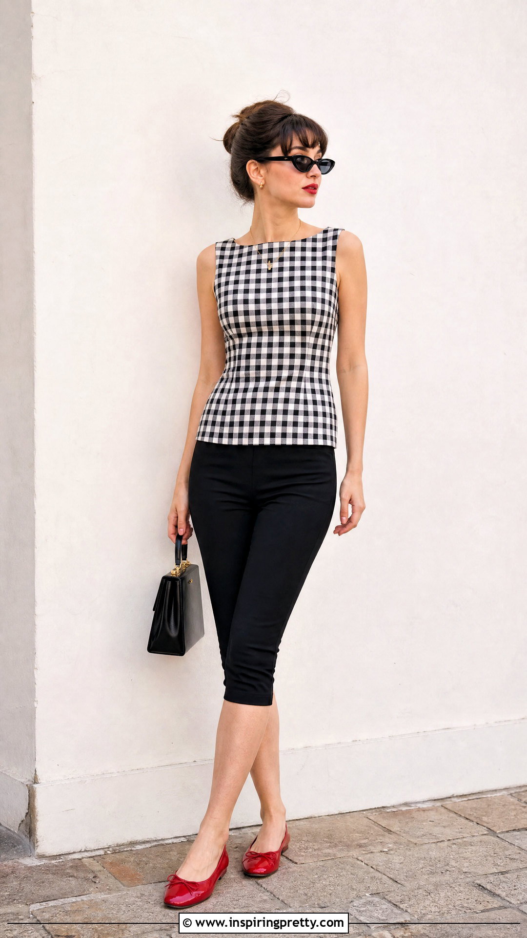 Gingham Top With Capri Pants - 50 gingham top outfit ideas
