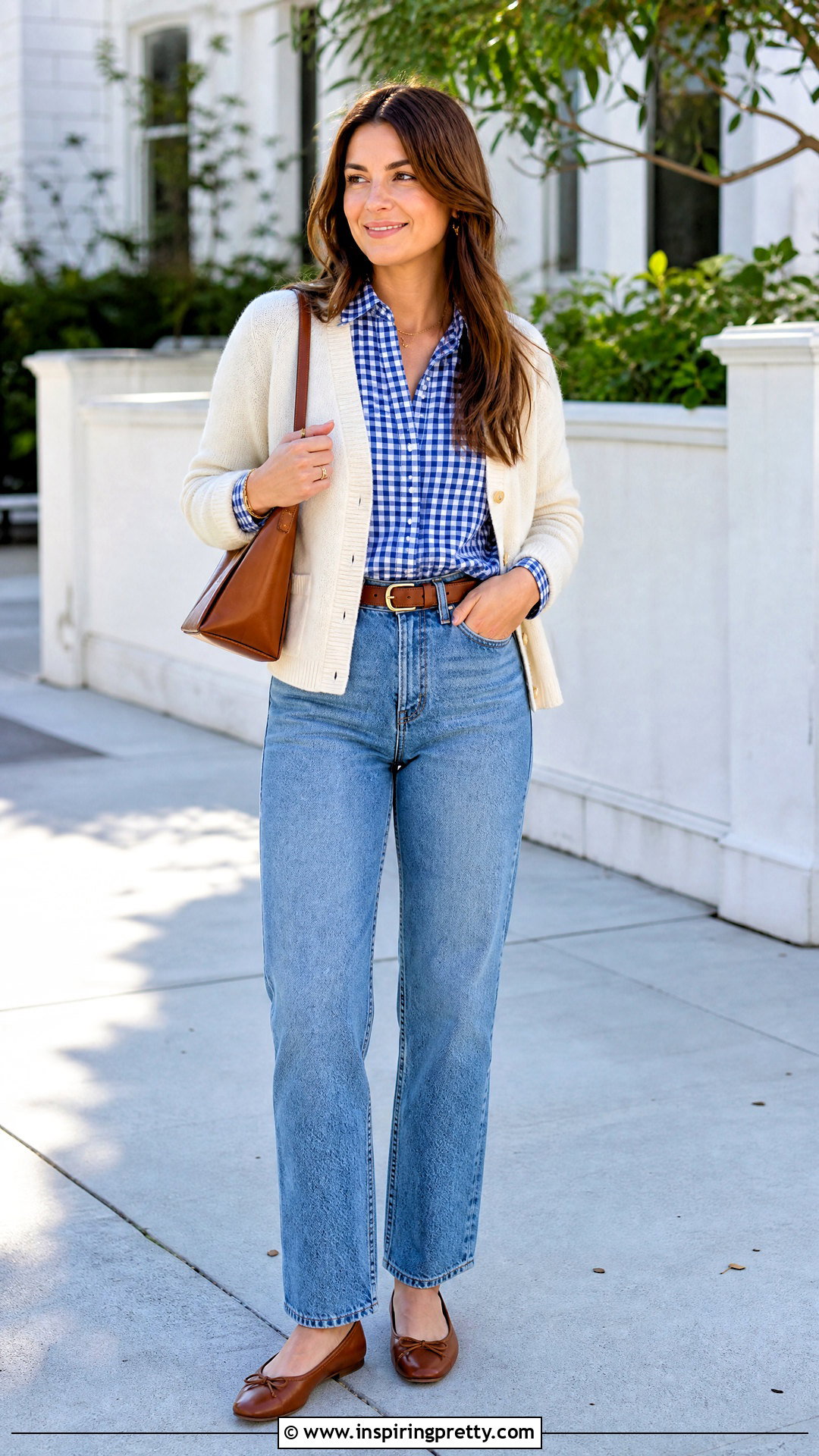 Gingham Top With Cardigan And Jeans - how to style gingham tops (20 ways)