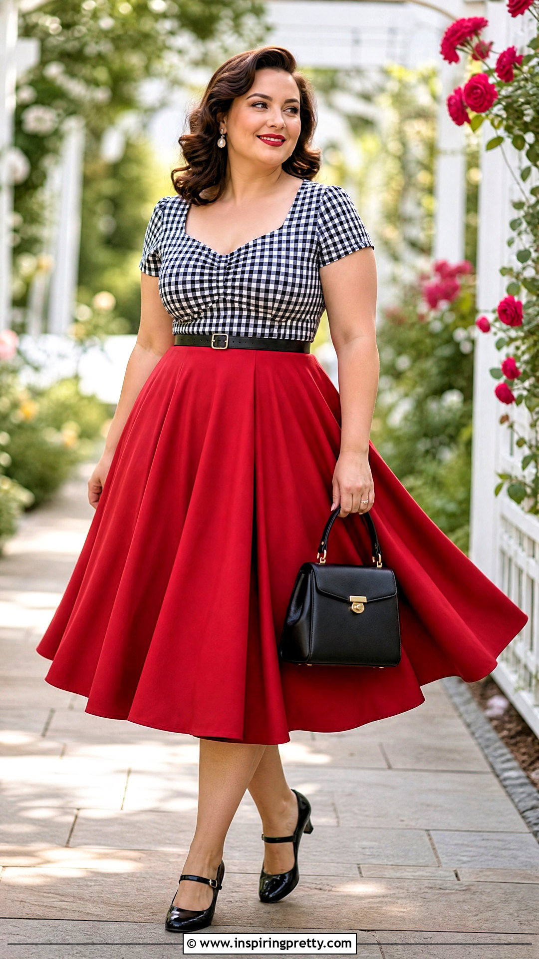 Gingham Top With Circle Skirt - 20 vintage style gingham top outfit ideas
