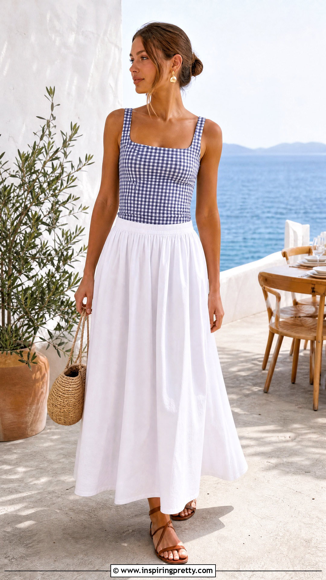 Gingham Top With Maxi Skirt And Sandals - 50 gingham top outfit ideas