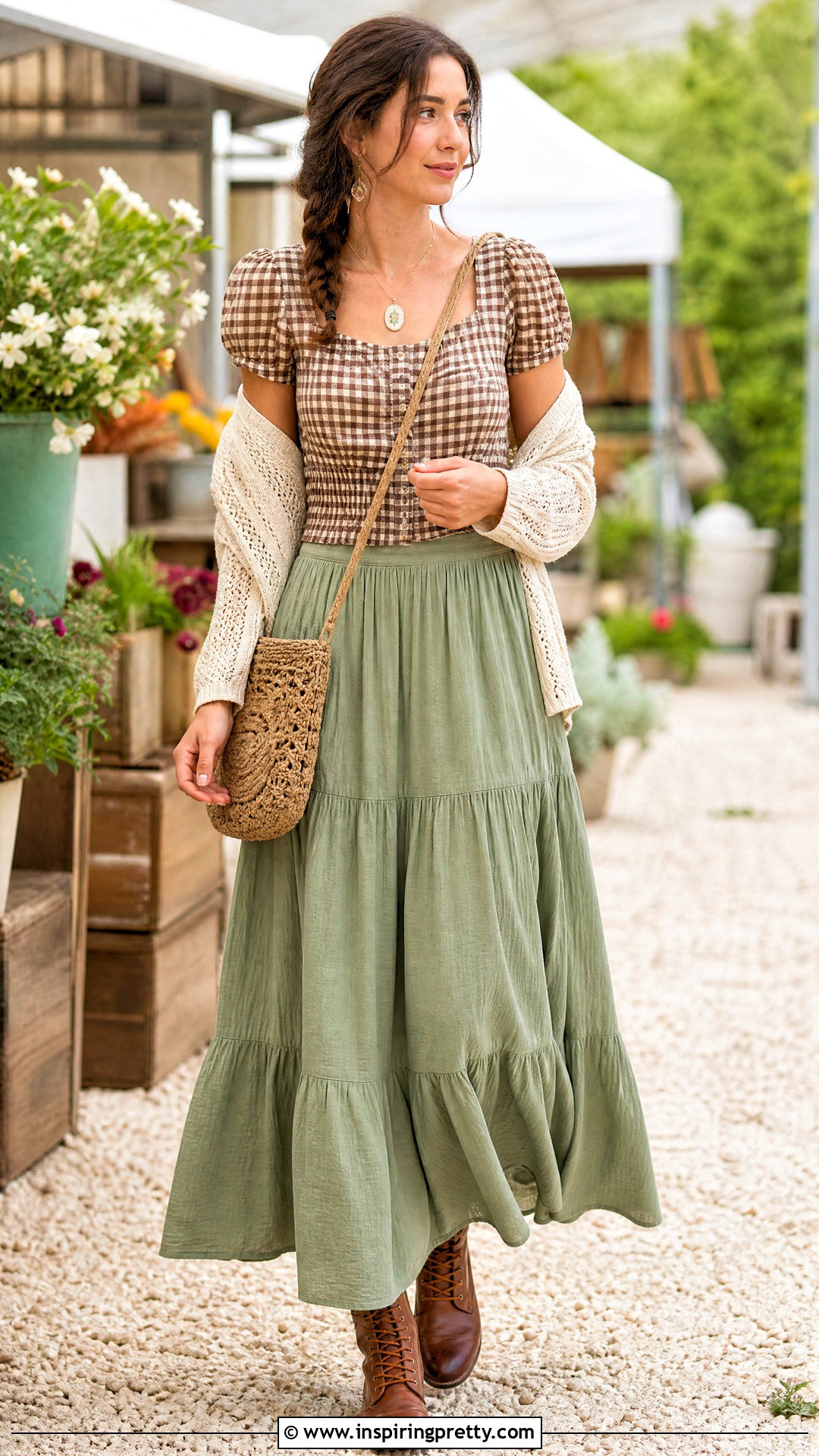 Gingham Top With Prairie Maxi Skirt - 20 vintage style gingham top outfit ideas