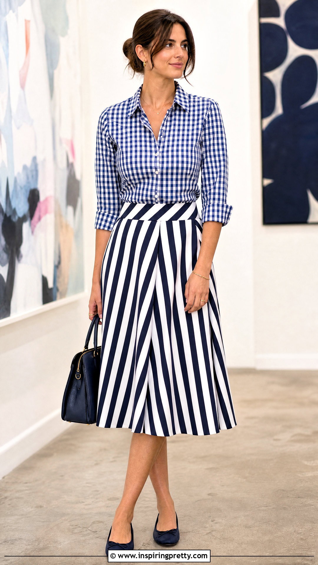 Gingham Top With Striped Skirt - 50 gingham top outfit ideas
