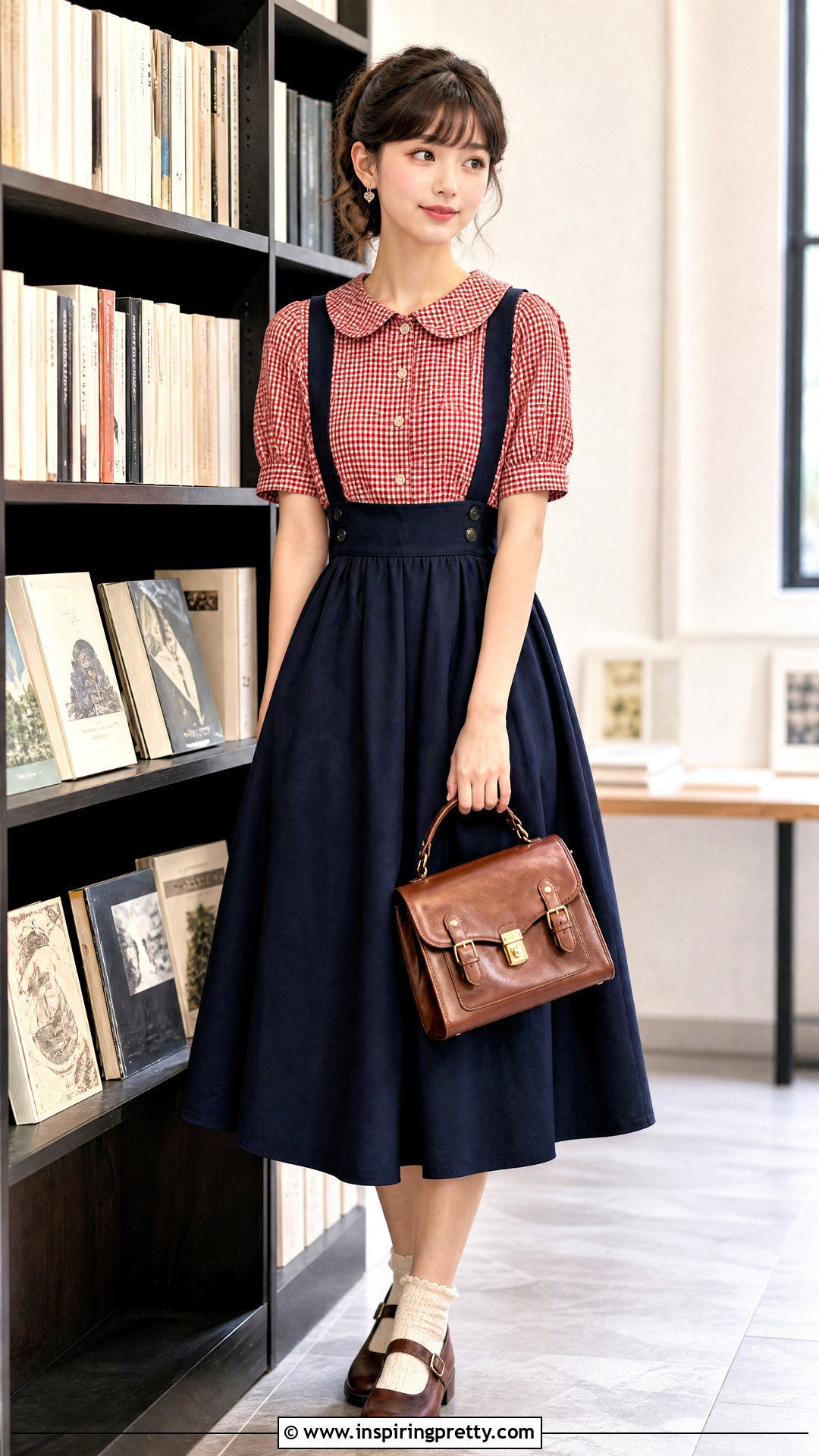 Gingham Top With Suspender Skirt - 20 vintage style gingham top outfit ideas