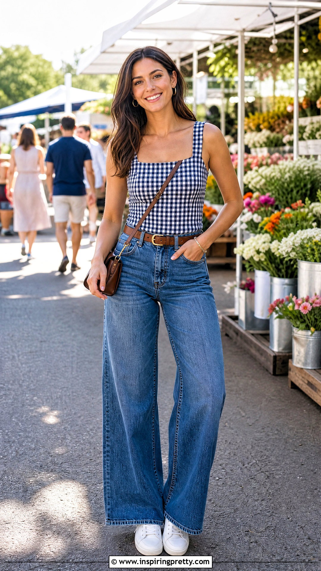Gingham Top With Wide Leg Jeans - 50 tops to wear with wide leg jeans