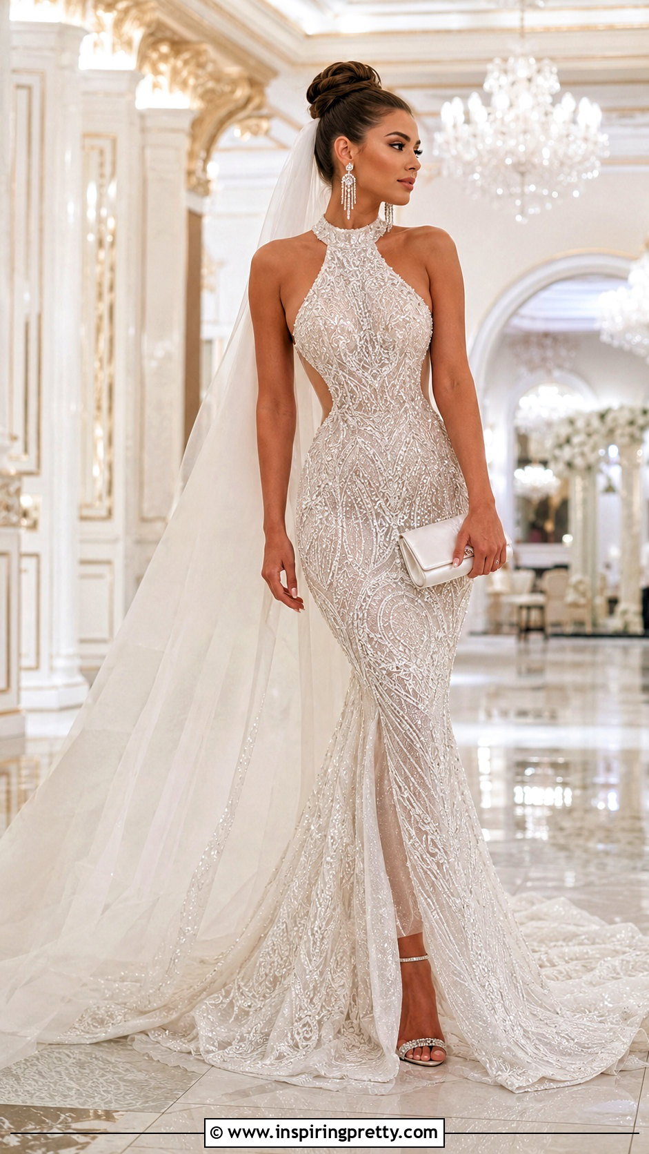 Glamorous Halter Wedding Dress With Crystal Heels - 50 halter top wedding dress outfit ideas