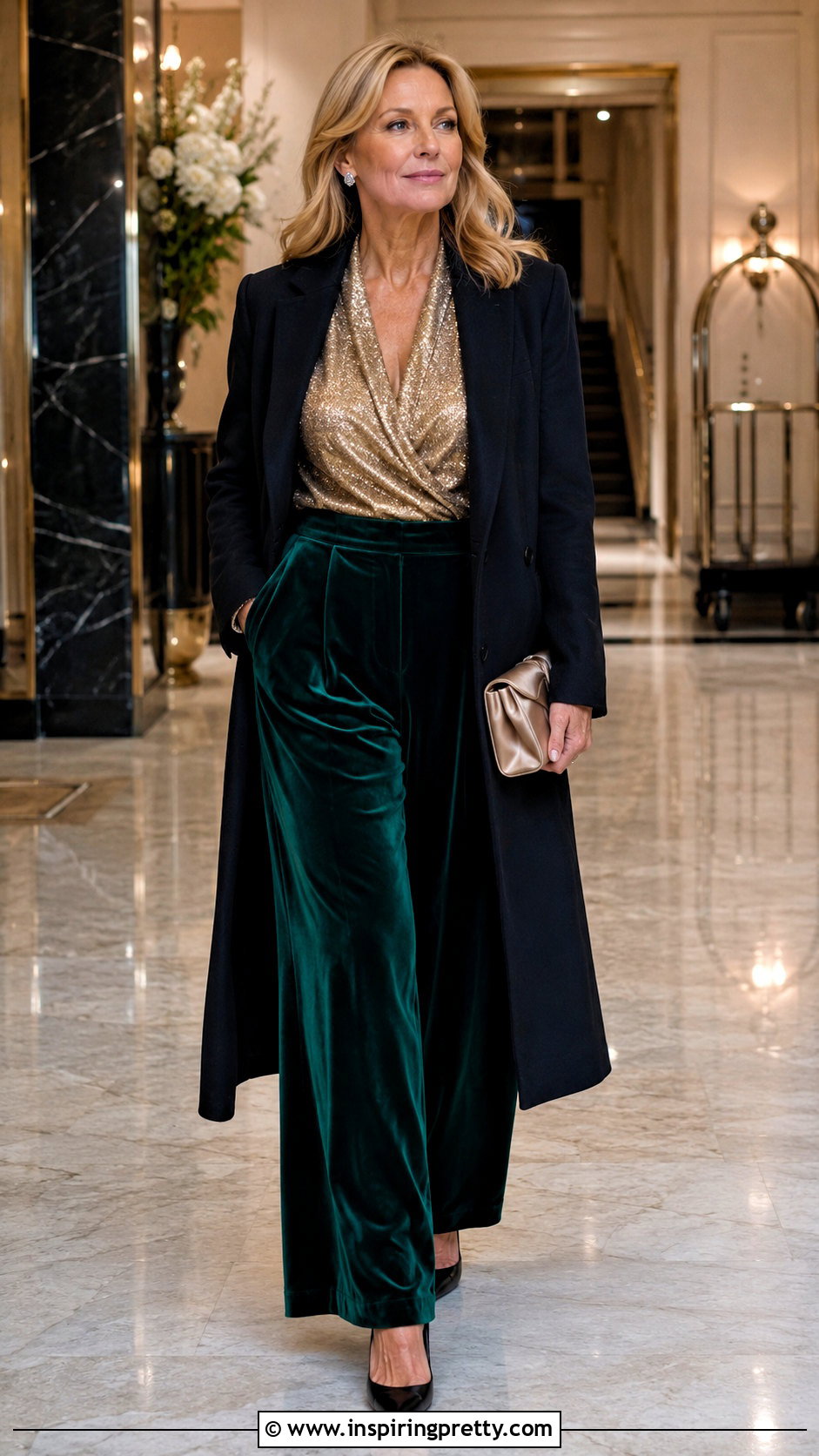 Glitter Blouse With Velvet Trousers - 20 Glitter Going Out Tops outfit ideas