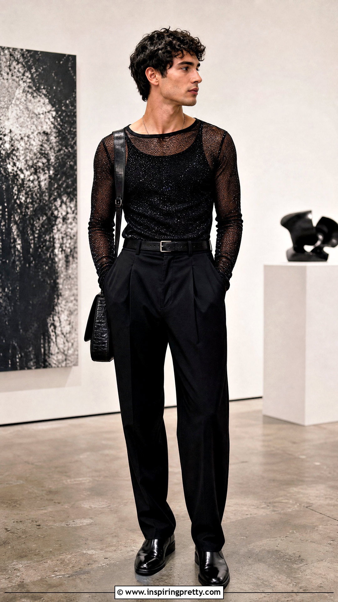 Glitter Mesh Top With Black Trousers - 20 mens glitter tops