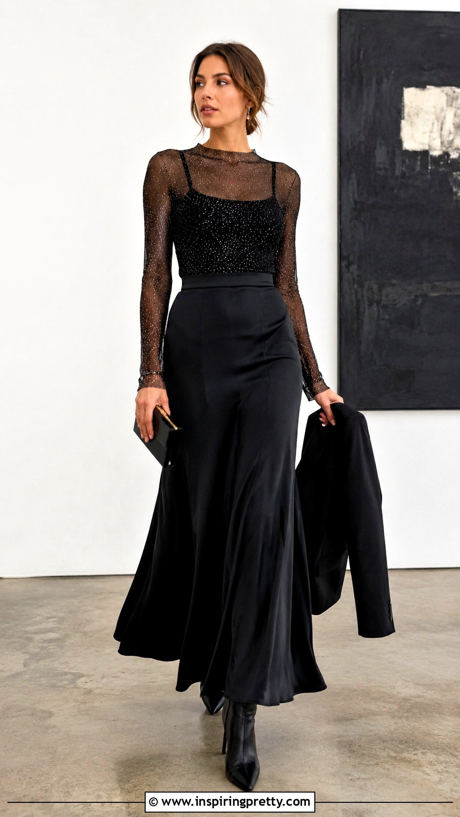 Glitter Mesh Top With Bralette And Maxi Skirt - 20 Glitter Going Out Tops outfit ideas