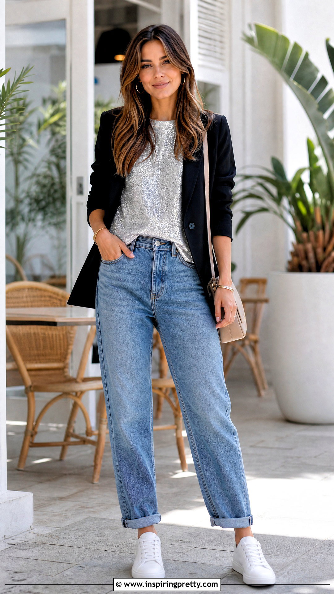 Glitter T Shirt With Boyfriend Jeans - 50 glitter tops outfit ideas
