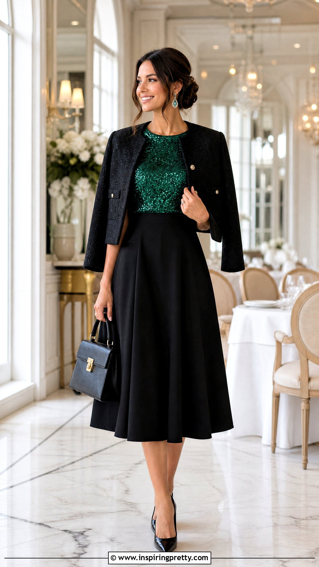 Glitter Top With A Line Midi Skirt - 50 glitter tops outfit ideas