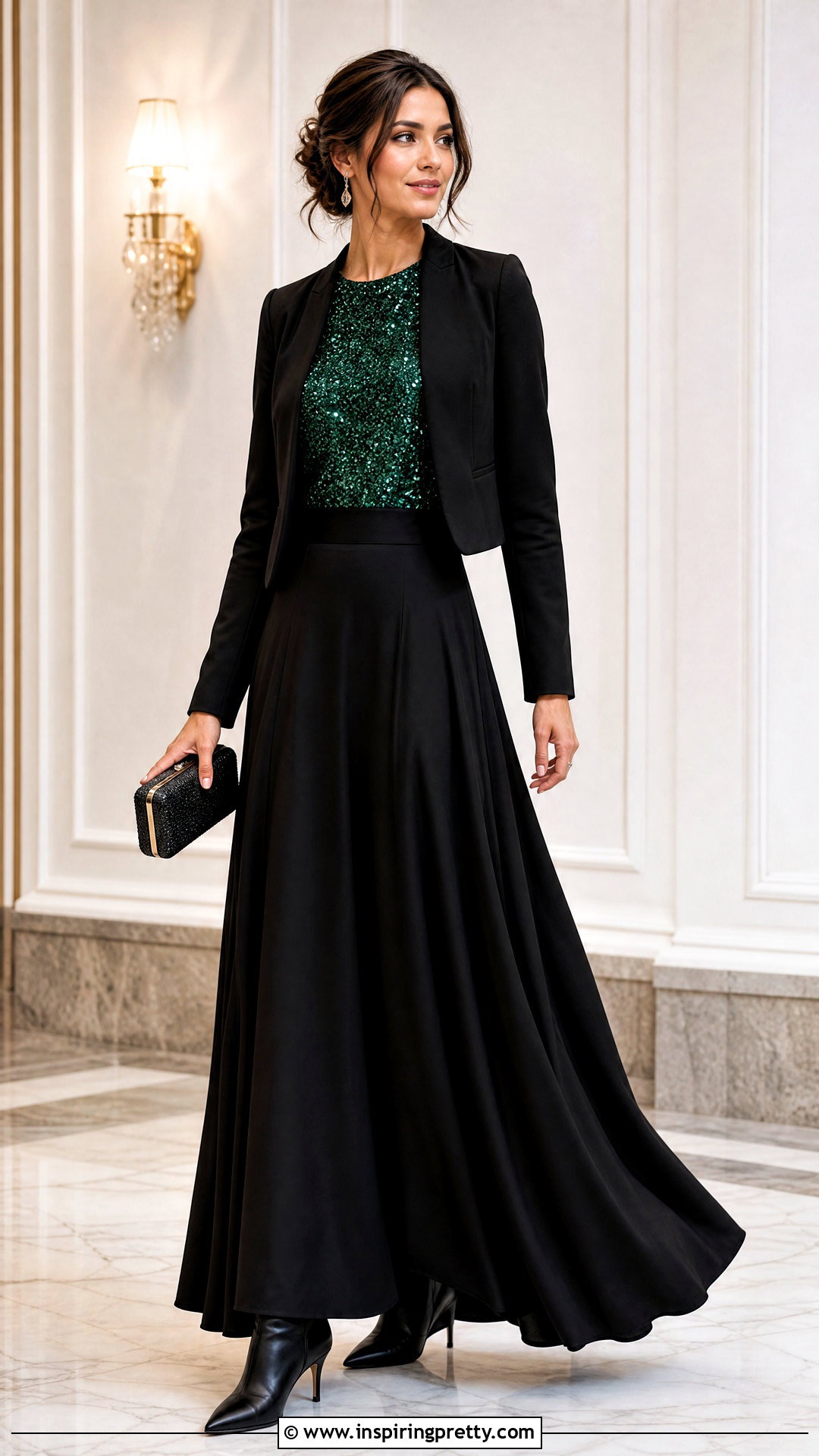 Glitter Top With Black Maxi Skirt - 50 glitter tops outfit ideas