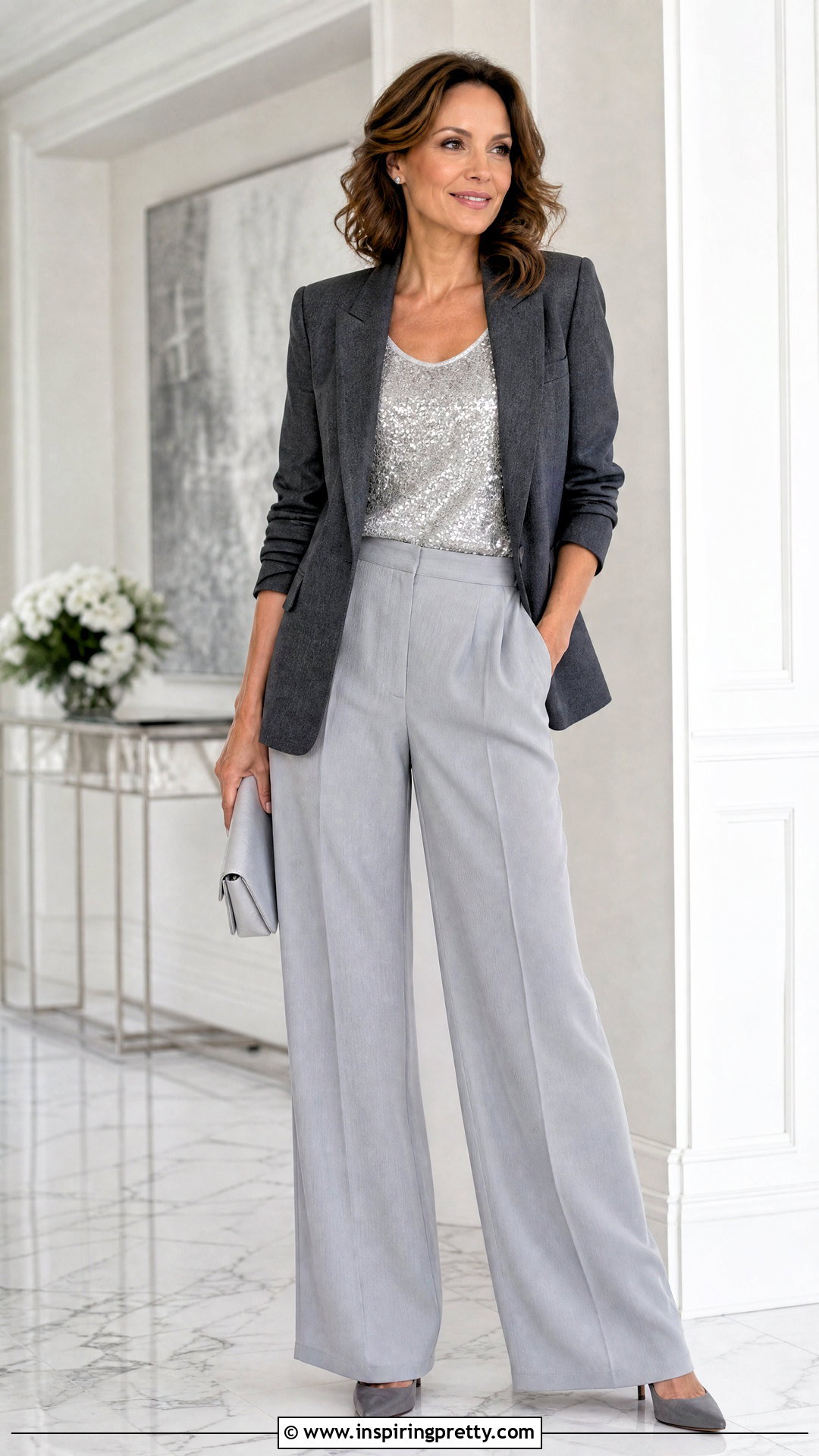 Glitter Top With Monochrome Silver Outfit - 50 glitter tops outfit ideas