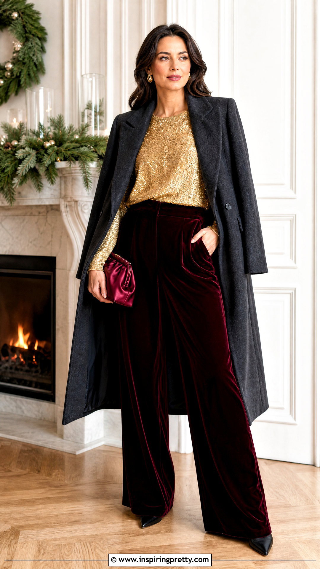 Glitter Top With Velvet Pants - 50 glitter tops outfit ideas