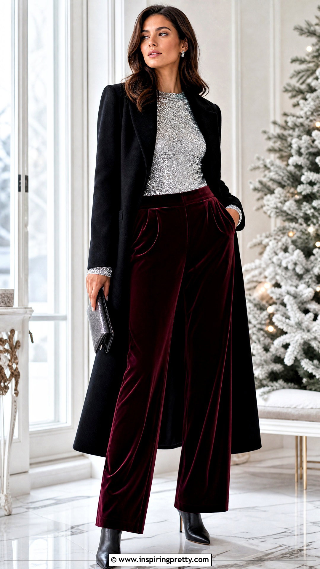 Glitter Top With Velvet Pants - 20 ladies glitter tops outfit ideas