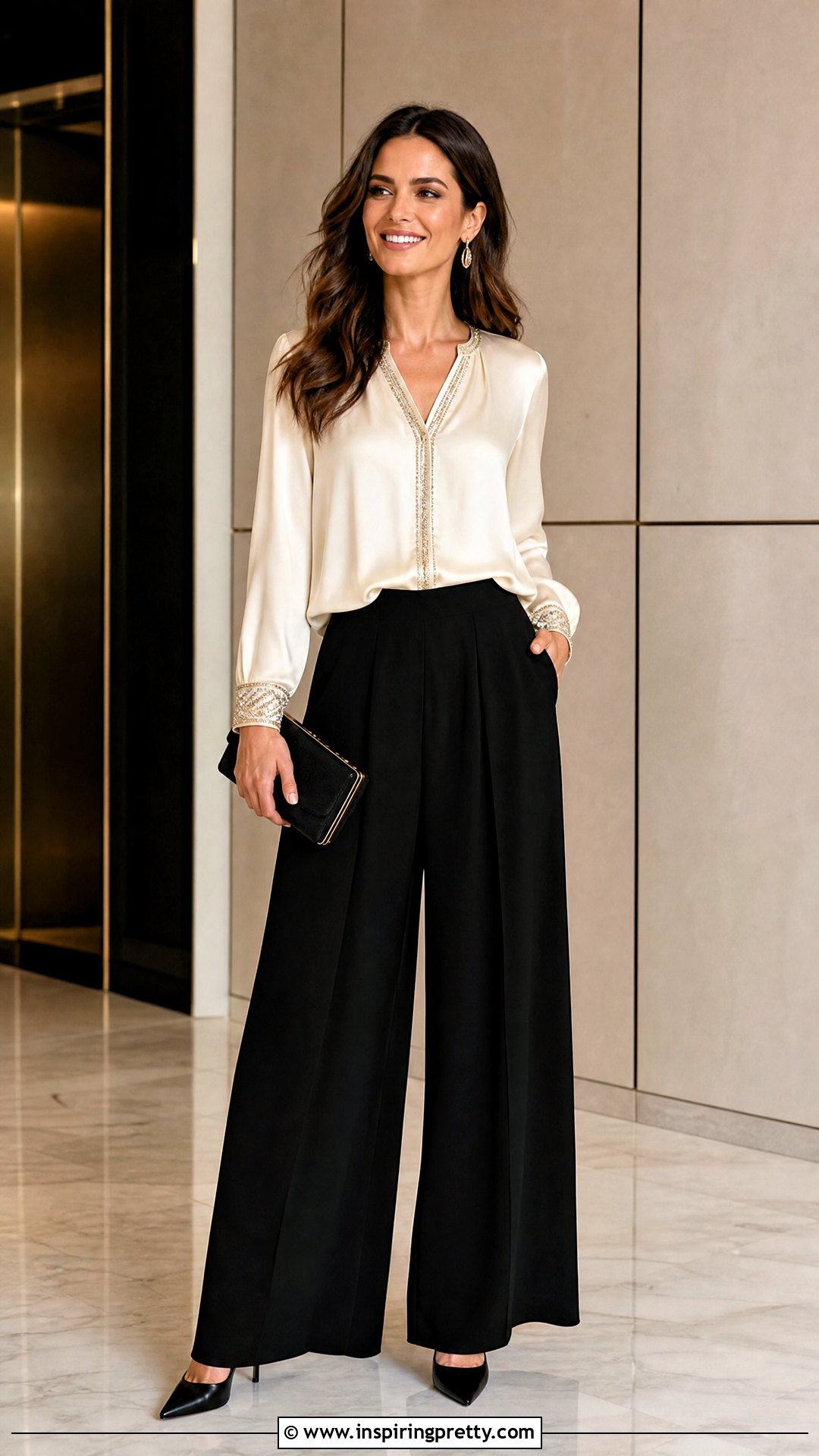Glitter Trim Blouse With Palazzo Pants - 20 glitter trim fashion top outfit ideas