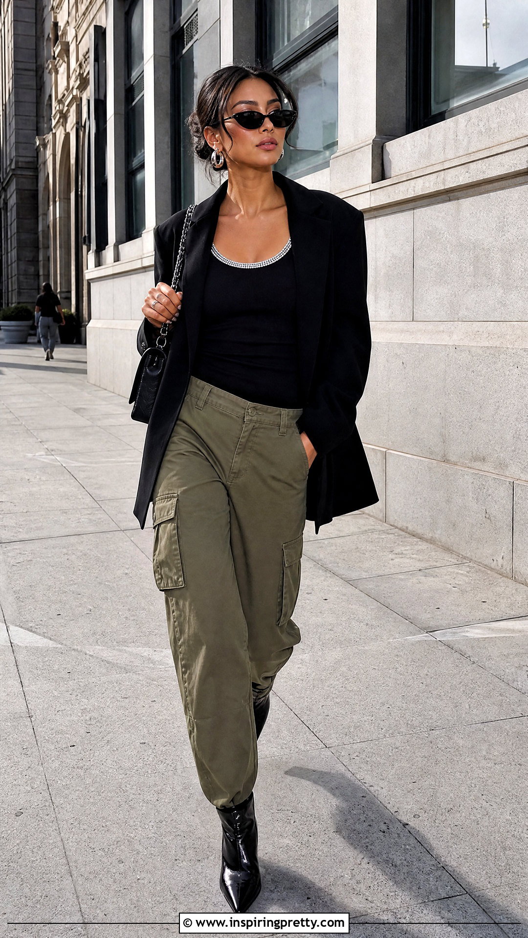 Glitter Trim Top With Cargo Pants - 20 glitter trim fashion top outfit ideas