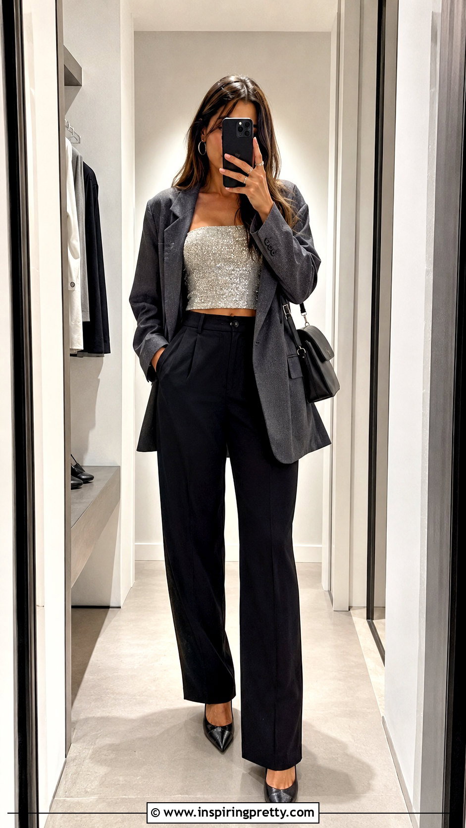 Glitter Tube Top With Oversized Blazer - 20 Glitter Going Out Tops outfit ideas