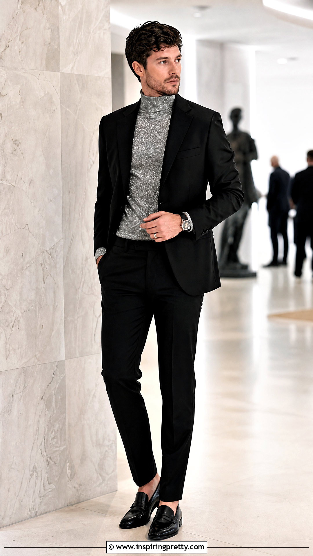 Glitter Turtleneck With A Black Suit - 20 mens glitter tops