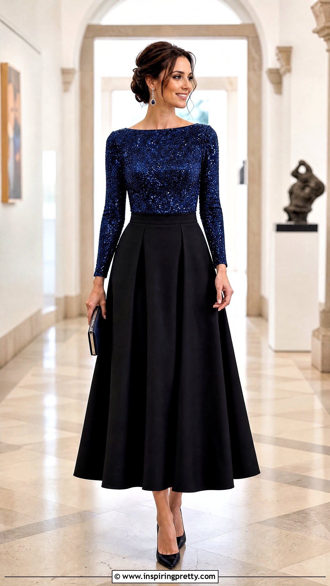 Glittery Top With Black Maxi Skirt - 50 glittery top outfits