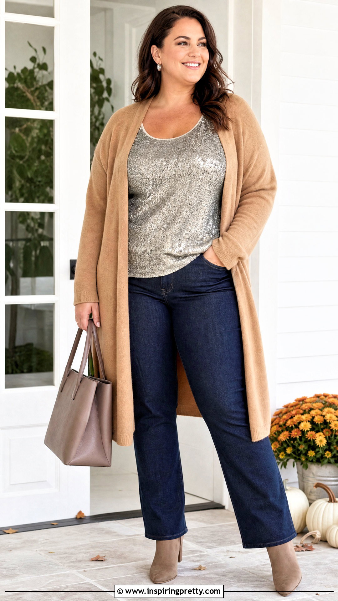 Glittery Top With Long Cardigan And Jeans - 50 glittery top outfits