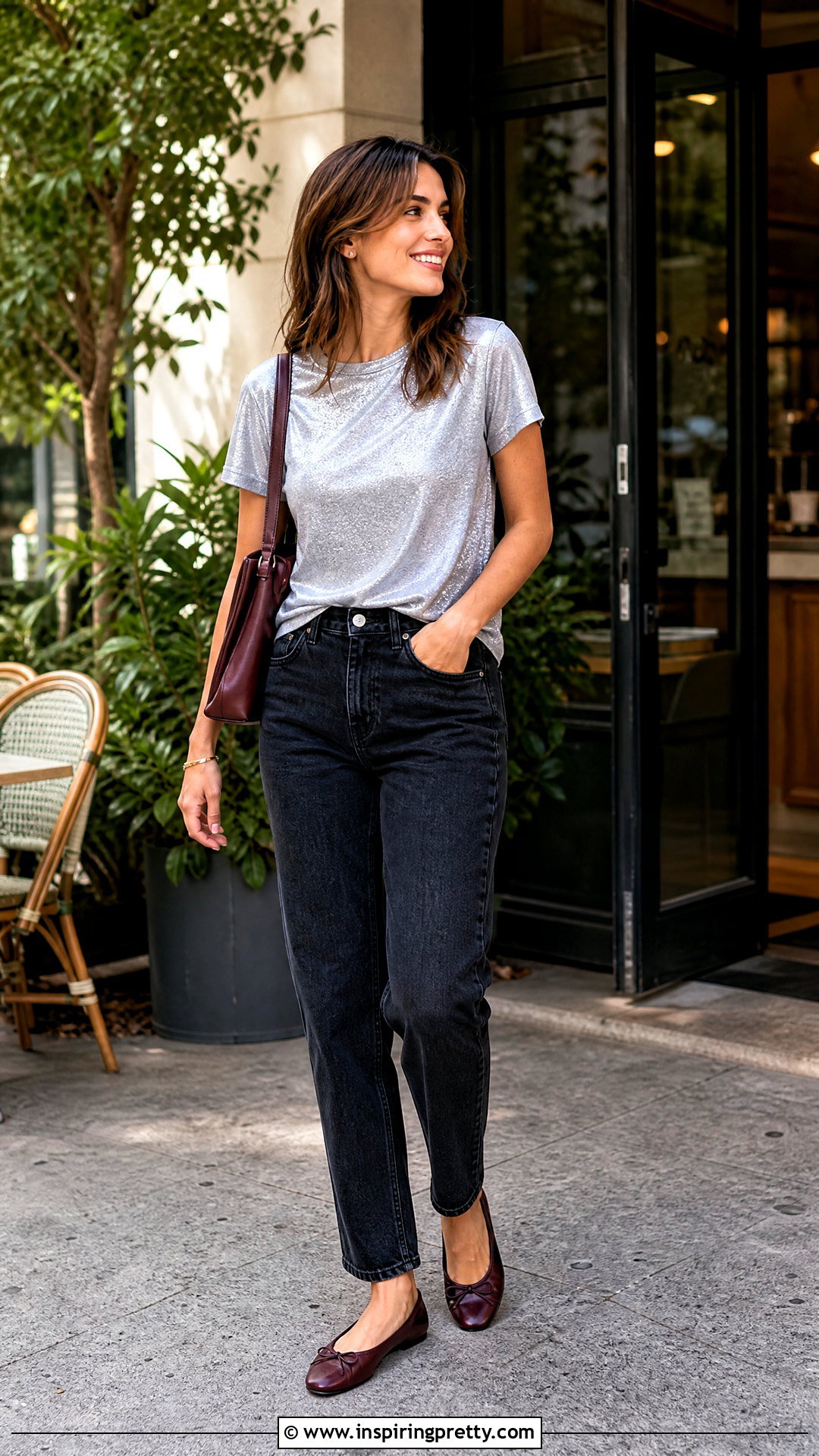 Glittery Top With Straight Leg Jeans And Flats - 50 glittery top outfits