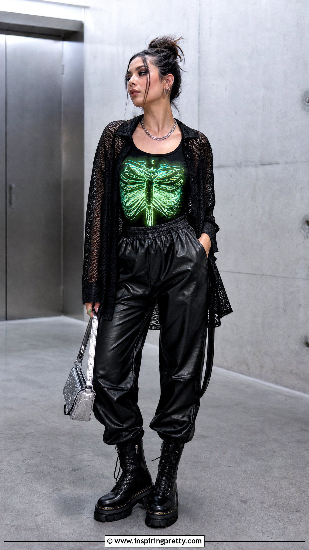 Glow in the Dark Tank Top With Faux Leather Pants - 25 glow in the dark tank top outfit ideas