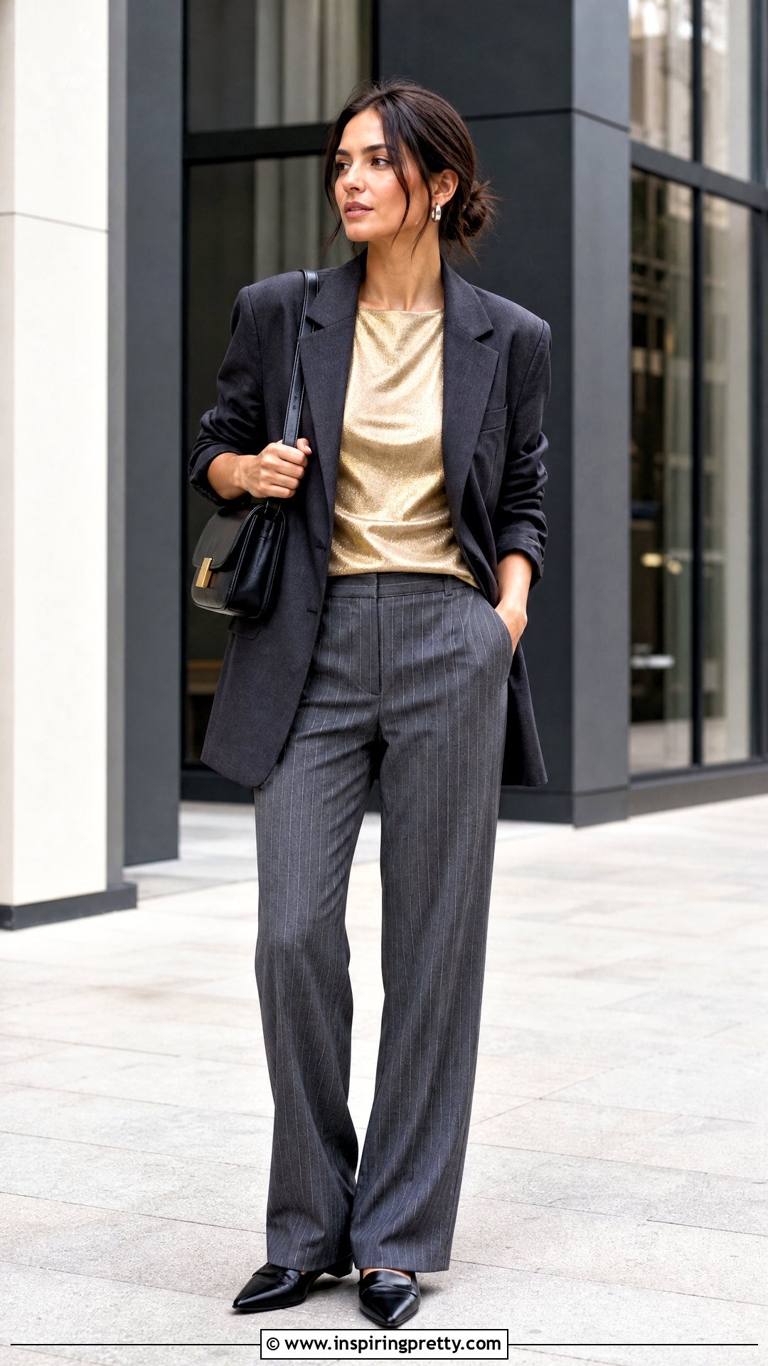 Go For Gold Urban Top With Pinstripe Trousers - 20 Go For Gold Urban Top Outfit ideas