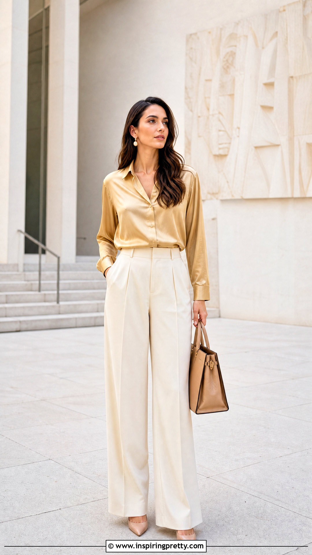 Gold Blouse And Cream Trousers Outfit - 25 top gold outfit date ideas