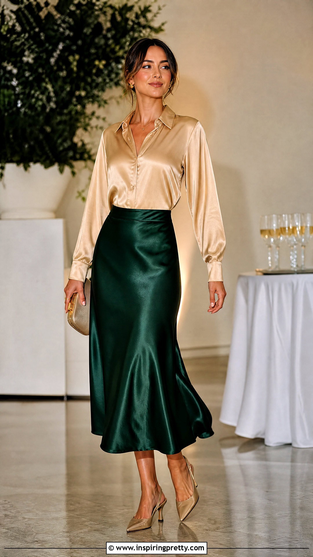 Gold Blouse With Satin Midi Skirt - 20 Gold Hands Tops