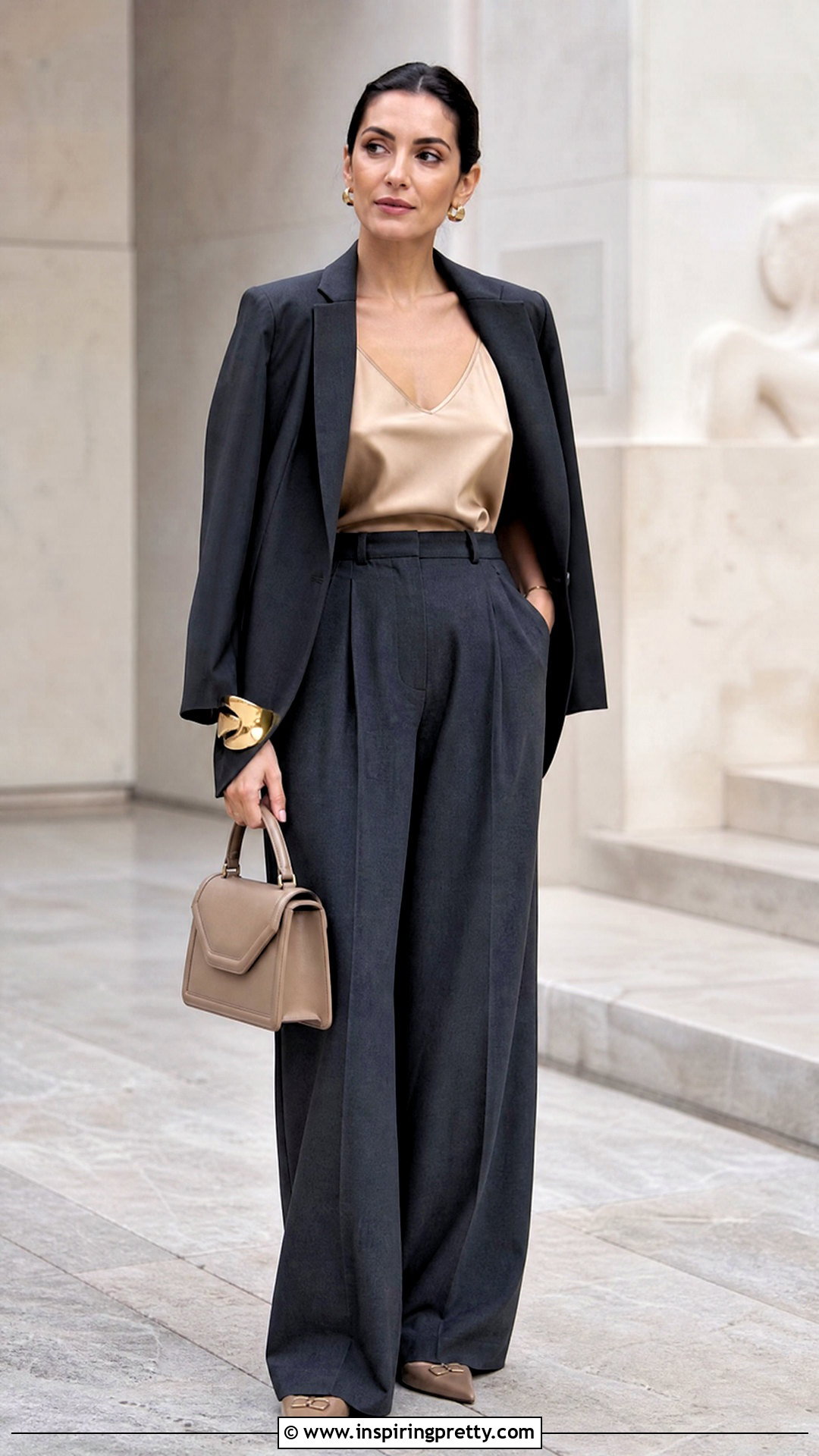 Gold Cami Top With Pleated Trousers - 25 Gold Cami Top outfit ideas