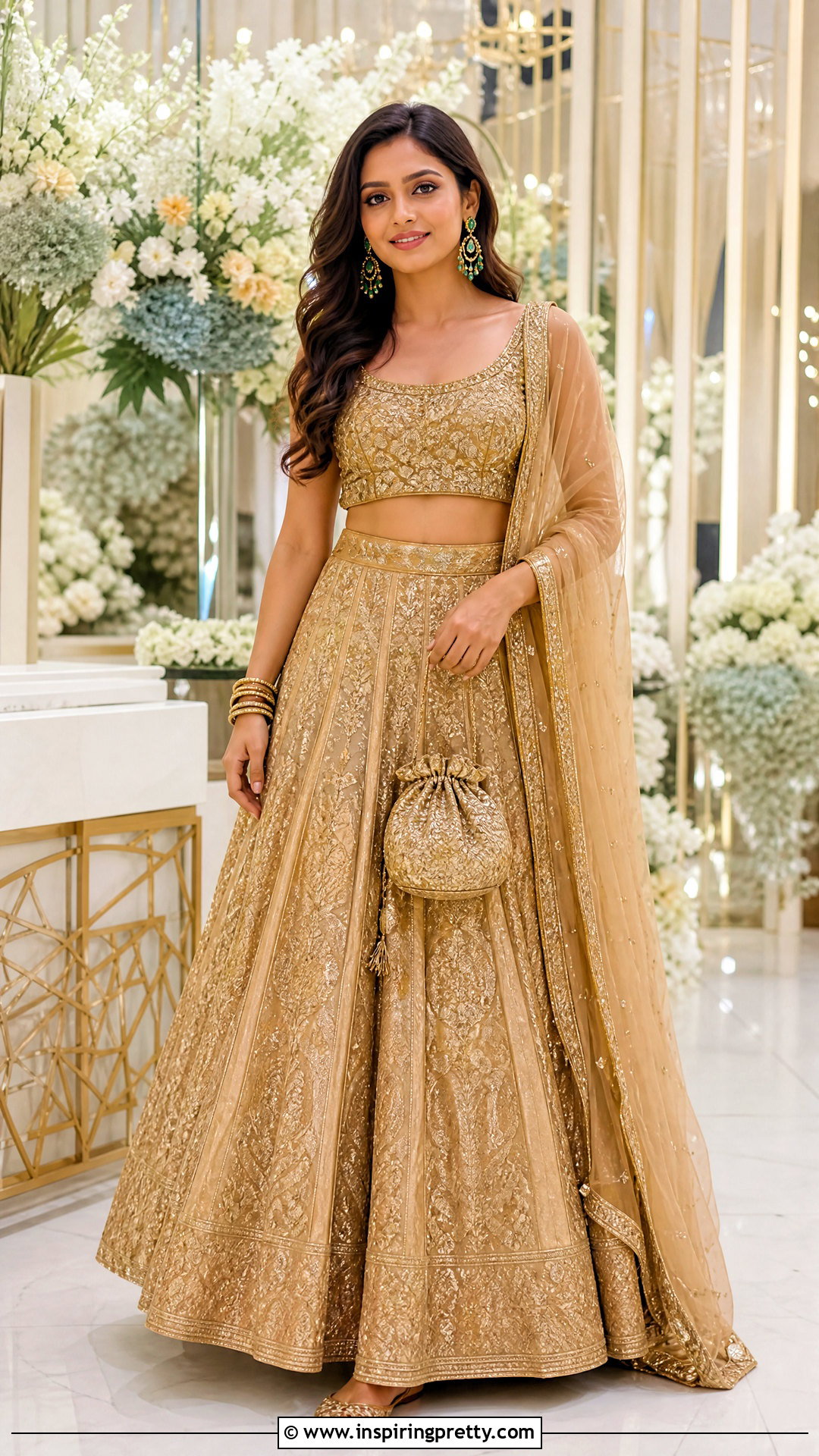 Gold Crop Top Lehenga - 50 crop top lehenga outfit ideas